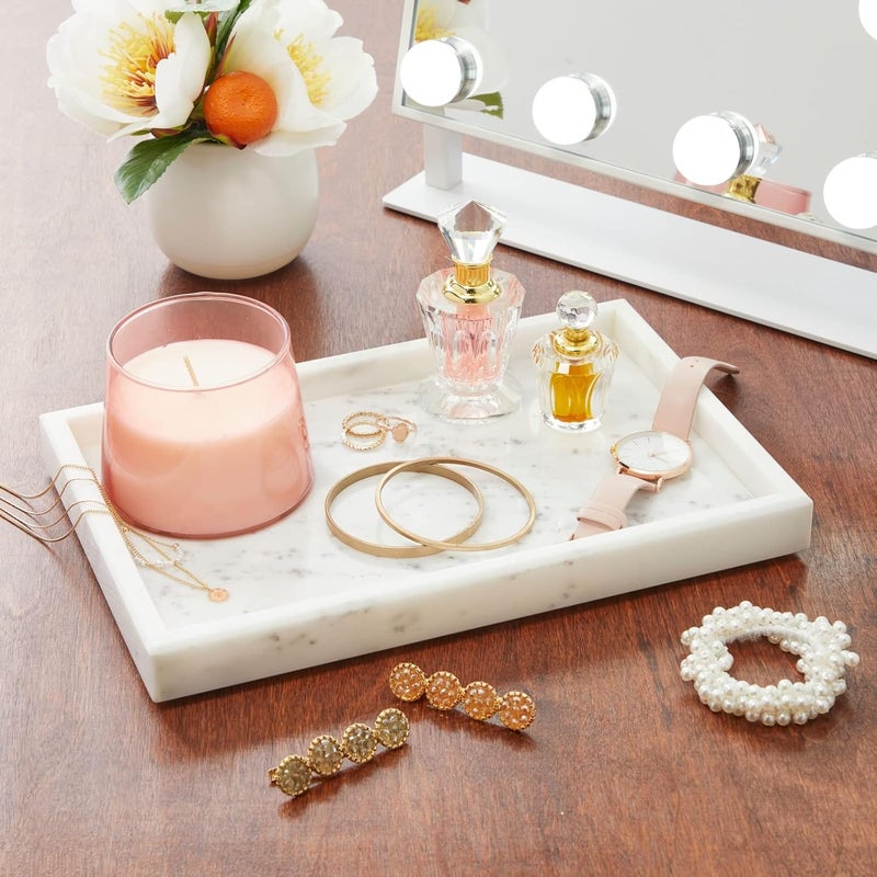 Juvale Large Marble Vanity Tray - Jewelry & Cosmetic Organizer with Drawer Organizer - Bathroom Display with Soap Tray - Home Accent Piece with Marble Decor - 11.7 x 7.7 x 1.1 in White - Image 2