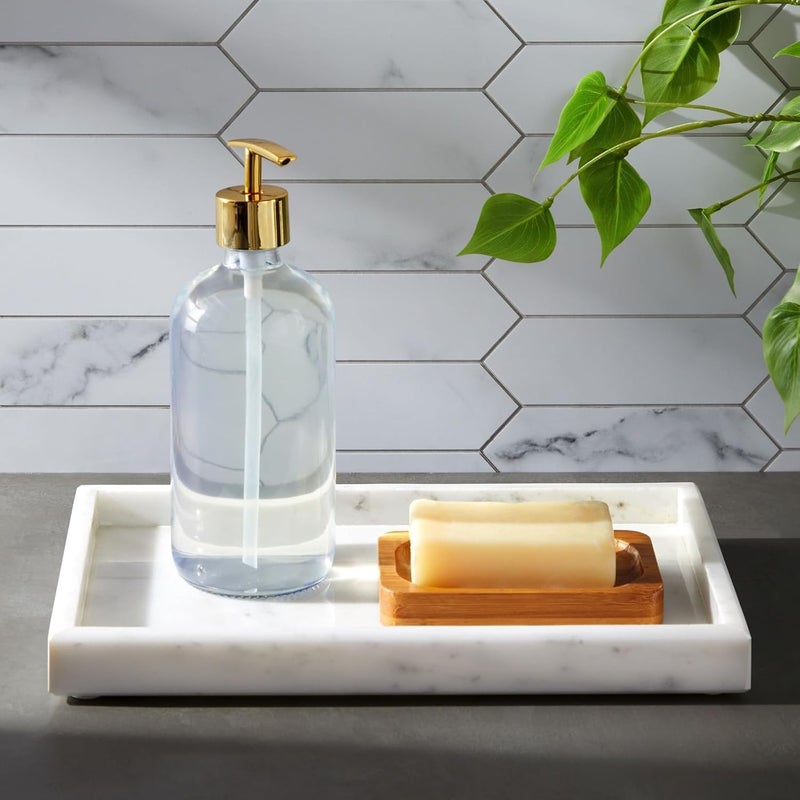 Juvale Large Marble Vanity Tray - Jewelry & Cosmetic Organizer with Drawer Organizer - Bathroom Display with Soap Tray - Home Accent Piece with Marble Decor - 11.7 x 7.7 x 1.1 in White - Image 3