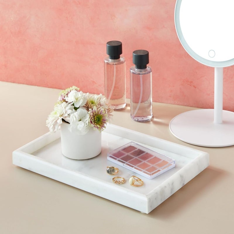 Juvale Large Marble Vanity Tray - Jewelry & Cosmetic Organizer with Drawer Organizer - Bathroom Display with Soap Tray - Home Accent Piece with Marble Decor - 11.7 x 7.7 x 1.1 in White - Image 5