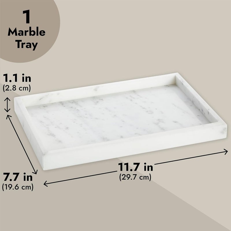 Juvale Large Marble Vanity Tray - Jewelry & Cosmetic Organizer with Drawer Organizer - Bathroom Display with Soap Tray - Home Accent Piece with Marble Decor - 11.7 x 7.7 x 1.1 in White - Image 4