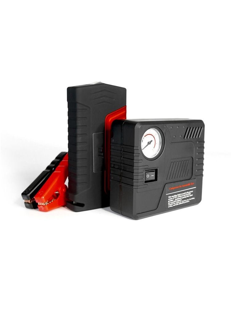 2 In 1 Portable Emergency Mini Slim Powerful Car Jump Starter Engine Battery Power Bank With Emergency Air Compressor Kit