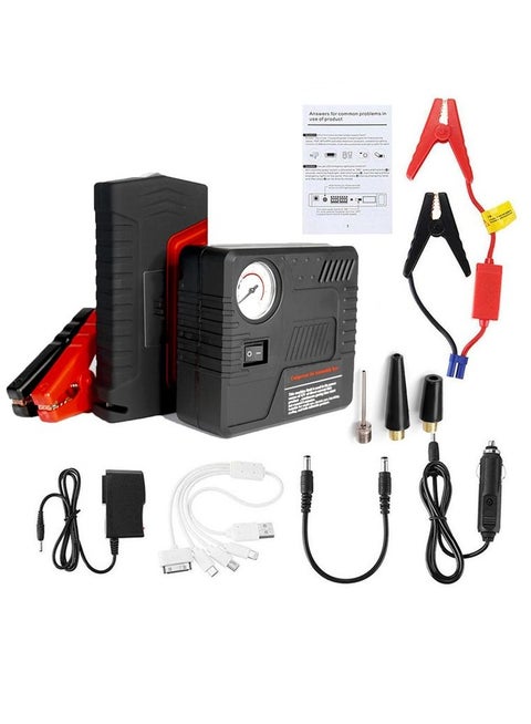 2 In 1 Portable Emergency Mini Slim Powerful Car Jump Starter Engine Battery Power Bank With Emergency Air Compressor Kit