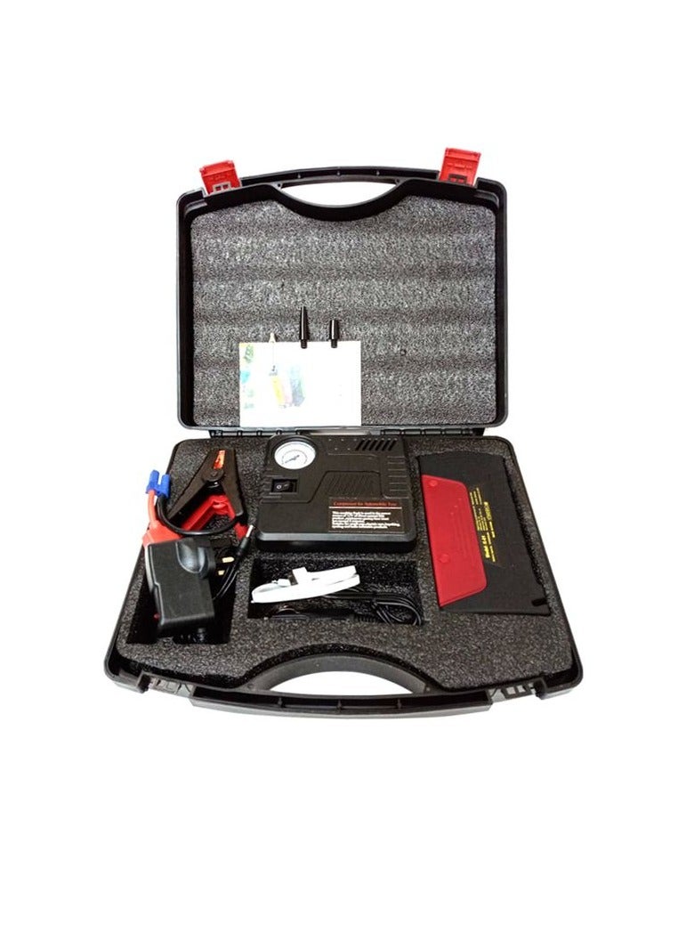 2 In 1 Portable Emergency Mini Slim Powerful Car Jump Starter Engine Battery Power Bank With Emergency Air Compressor Kit