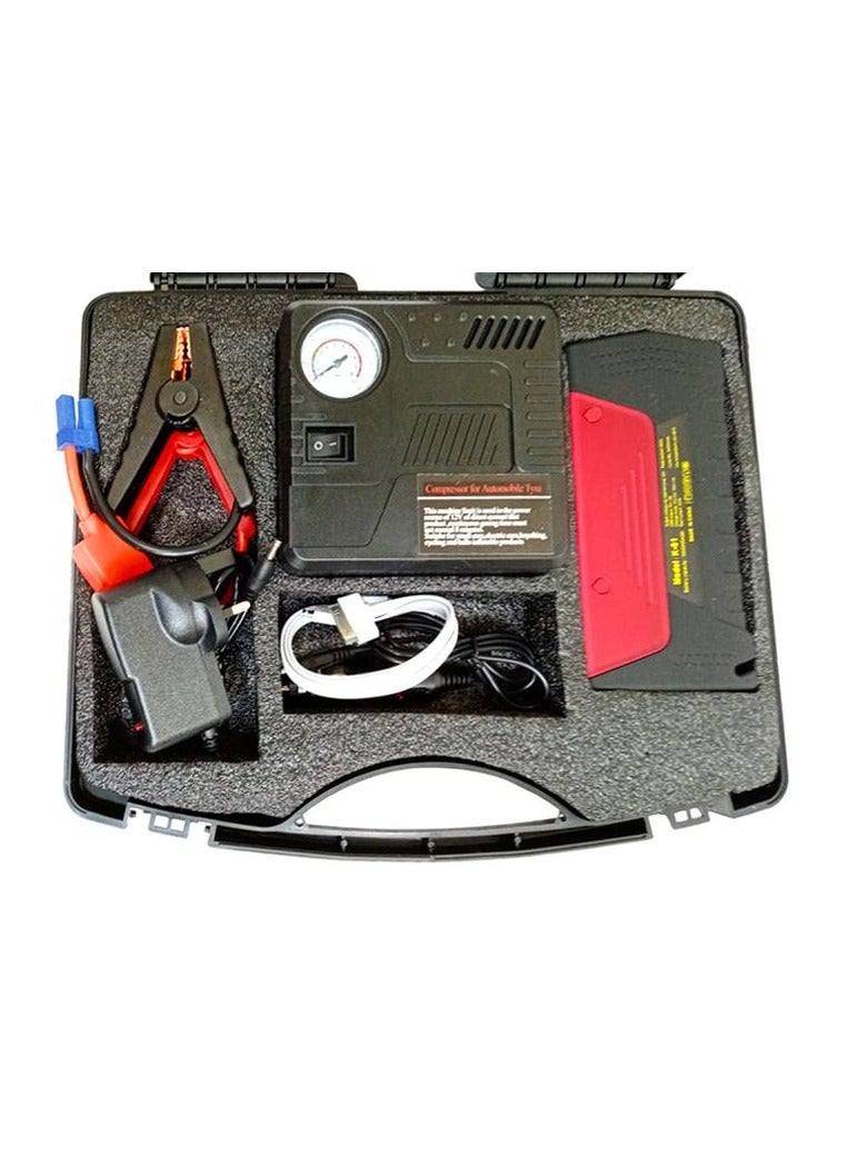 2 In 1 Portable Emergency Mini Slim Powerful Car Jump Starter Engine Battery Power Bank With Emergency Air Compressor Kit