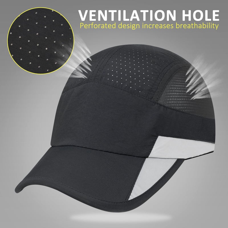 GADIEMKENSD Running Hat, Mens Outdoor Hat Unstructured Baseball Cap UPF 50 UV SPF Exercise Run Caps Reflective Breathable Light Sun Hats Quick Dry Mesh Summer Sports Hat Cap Men Woman Under 10 Black - Image 4