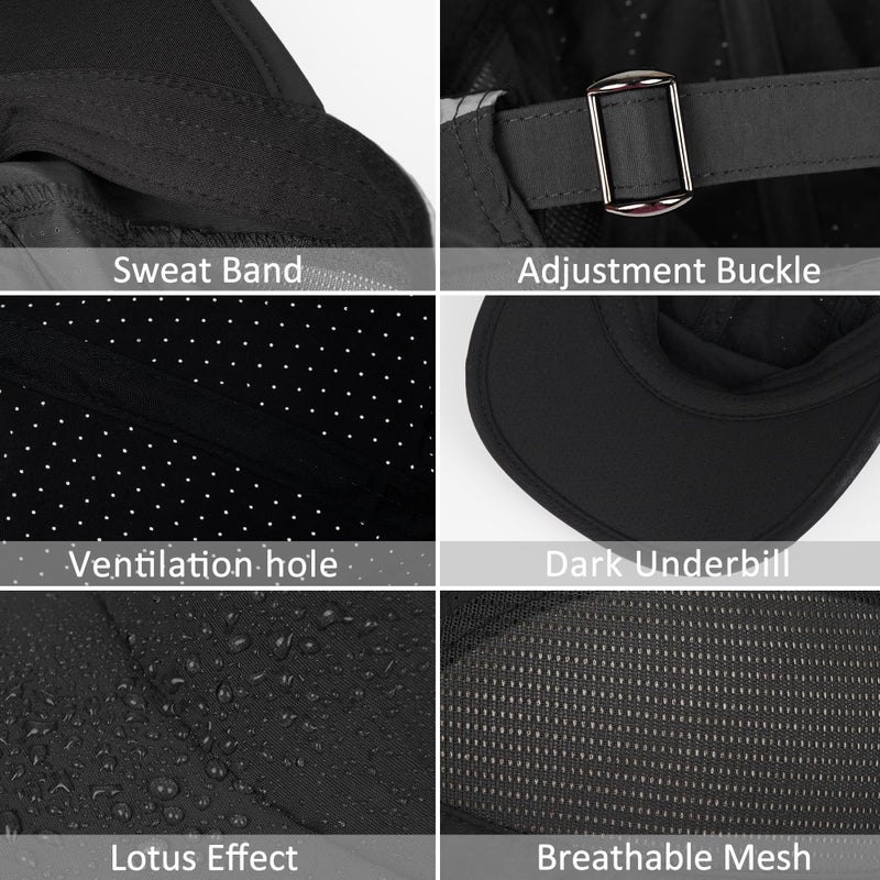 GADIEMKENSD Running Hat, Mens Outdoor Hat Unstructured Baseball Cap UPF 50 UV SPF Exercise Run Caps Reflective Breathable Light Sun Hats Quick Dry Mesh Summer Sports Hat Cap Men Woman Under 10 Black - Image 5