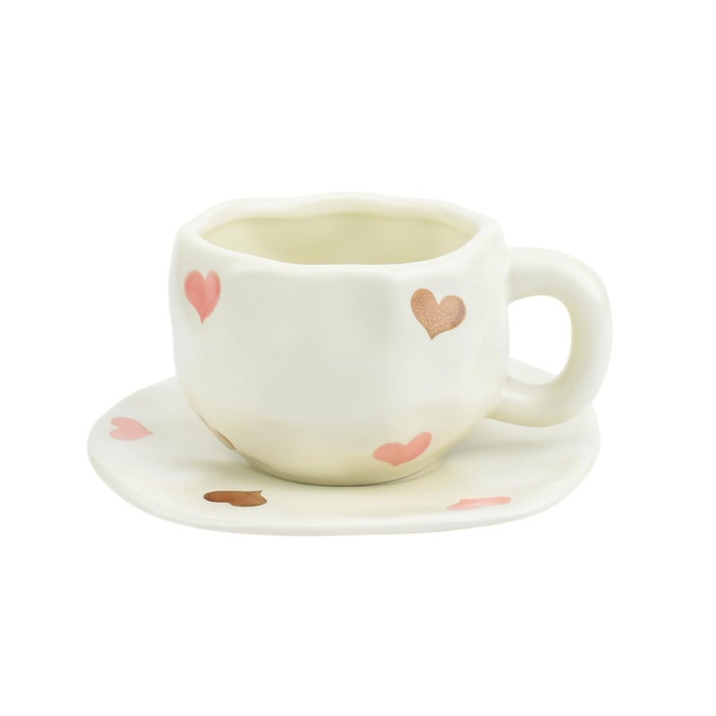 Koythin Ceramic Coffee Mug with Saucer Set Cute Love Cup Unique for Office and Home 10 oz300 ml for Latte Tea Milk