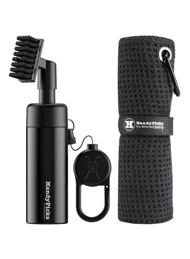 Handy Picks Golf Club Cleaner with Water, Spray Water Bottle Holds 5.5 OZ Water with Heavy Duty Metal Retractable Magnetic Clip, Waffle Microfiber Golf Towel, Ideal Golf Water Brush Combo Kit Black - Image 1