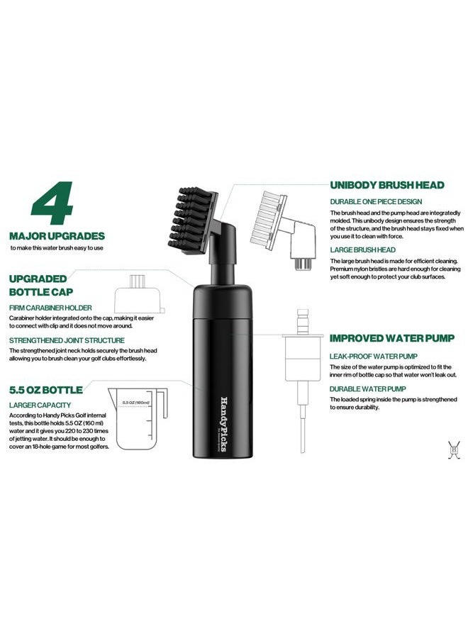 Handy Picks Golf Club Cleaner with Water, Spray Water Bottle Holds 5.5 OZ Water with Heavy Duty Metal Retractable Magnetic Clip, Waffle Microfiber Golf Towel, Ideal Golf Water Brush Combo Kit Black - Image 2