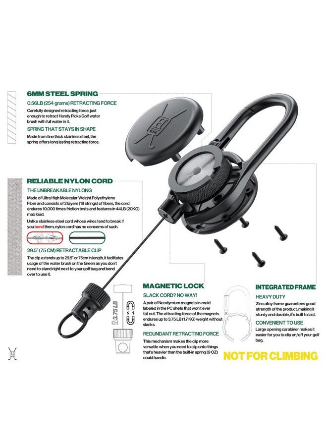 Handy Picks Golf Club Cleaner with Water, Spray Water Bottle Holds 5.5 OZ Water with Heavy Duty Metal Retractable Magnetic Clip, Waffle Microfiber Golf Towel, Ideal Golf Water Brush Combo Kit Black - Image 3
