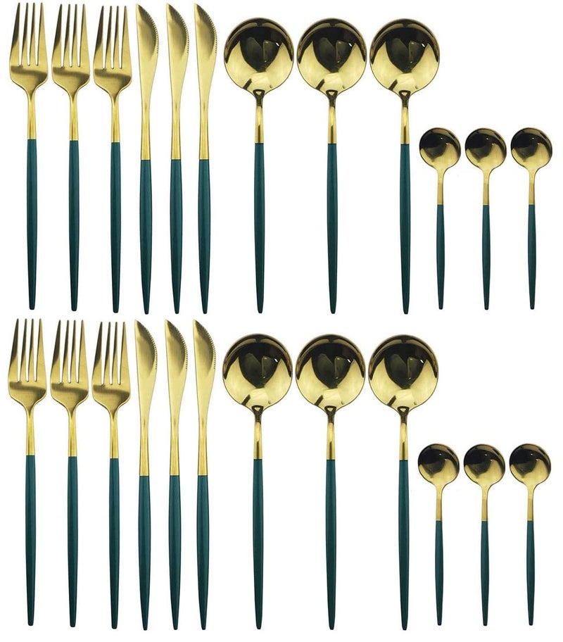 NAIDEV 48 PCs Golden Flatware Silverware Set Cutlery Set Stainless Steel Tableware Kitchen Set Dinnerware Spoon Fork Knife Dinner Set Utensils Set - Image 1