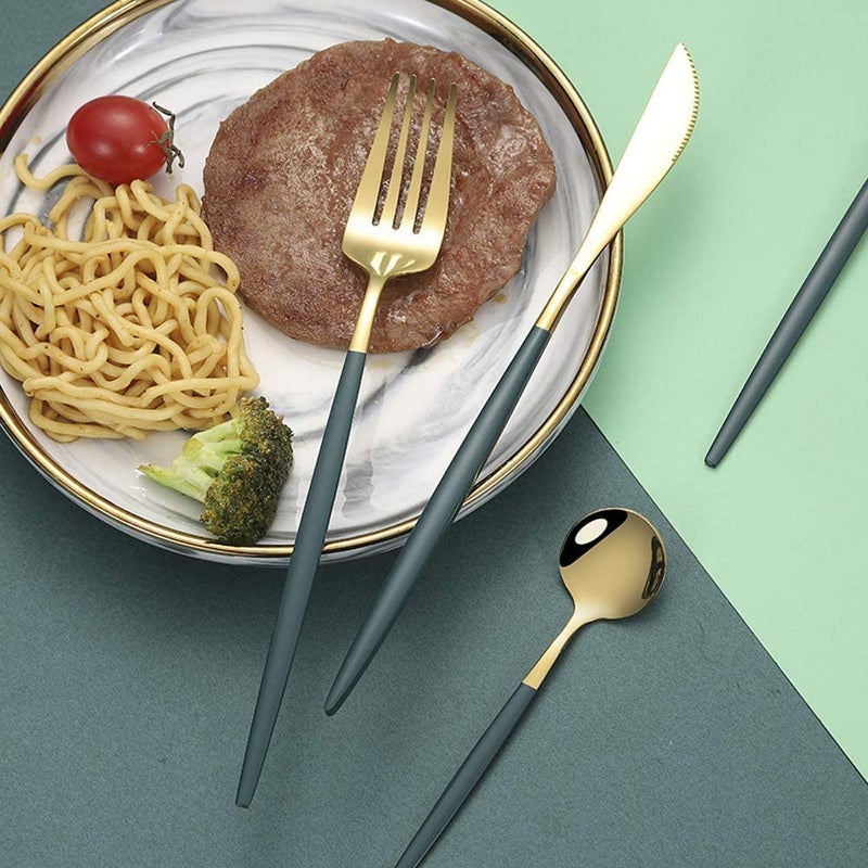 NAIDEV 48 PCs Golden Flatware Silverware Set Cutlery Set Stainless Steel Tableware Kitchen Set Dinnerware Spoon Fork Knife Dinner Set Utensils Set - Image 3