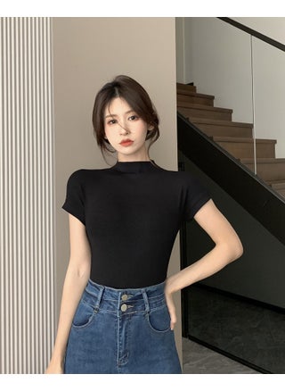 2024 Summer Slimming Base Layer T-Shirt Womens Polyester Top Short Sleeves Turtle Neck Half Polo Aesthetic Design Black - pzsku/Z01F6FB5EC1DC54A6508FZ/45/1746229532/1f53d3f0-c9a6-4034-bbd2-d54751edd32f