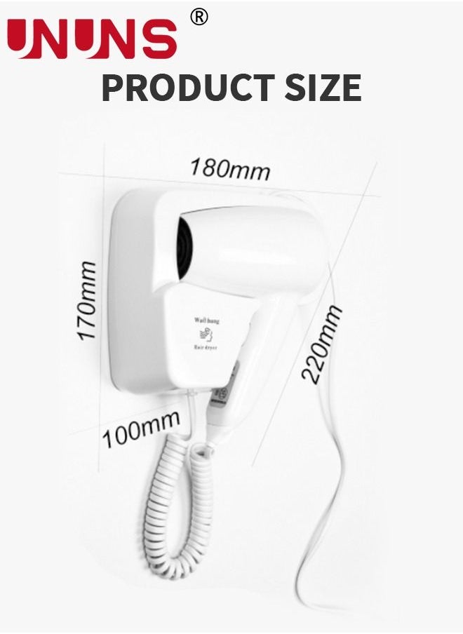 UNUNS - Wall Mounted Hair Dryer,Hair Dryers With Stand Rack For Bathroom,Specialised Blow Dryer For Salon,Fast Drying,For Hotel Bathroom Home And Travel - Image 1