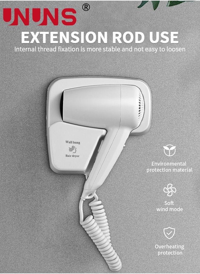 UNUNS - Wall Mounted Hair Dryer,Hair Dryers With Stand Rack For Bathroom,Specialised Blow Dryer For Salon,Fast Drying,For Hotel Bathroom Home And Travel - Image 1
