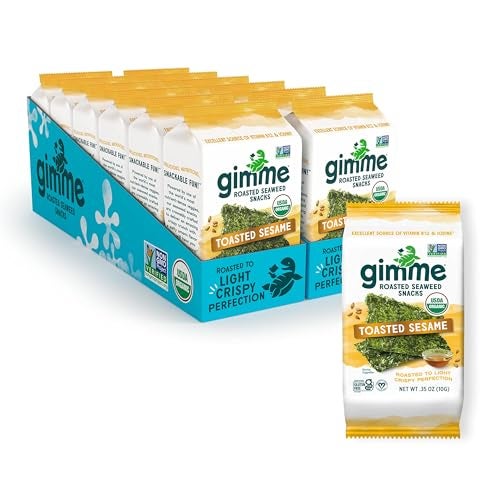 Gimme Seaweed Organic Premium Roasted Seaweed Snacks Toasted Sesame 12 Count Sharing Size Keto Vegan GlutenFree Great Source of Omega3s and Iodine Healthy OnTheGo Snack for Kids and Adults - Image 1