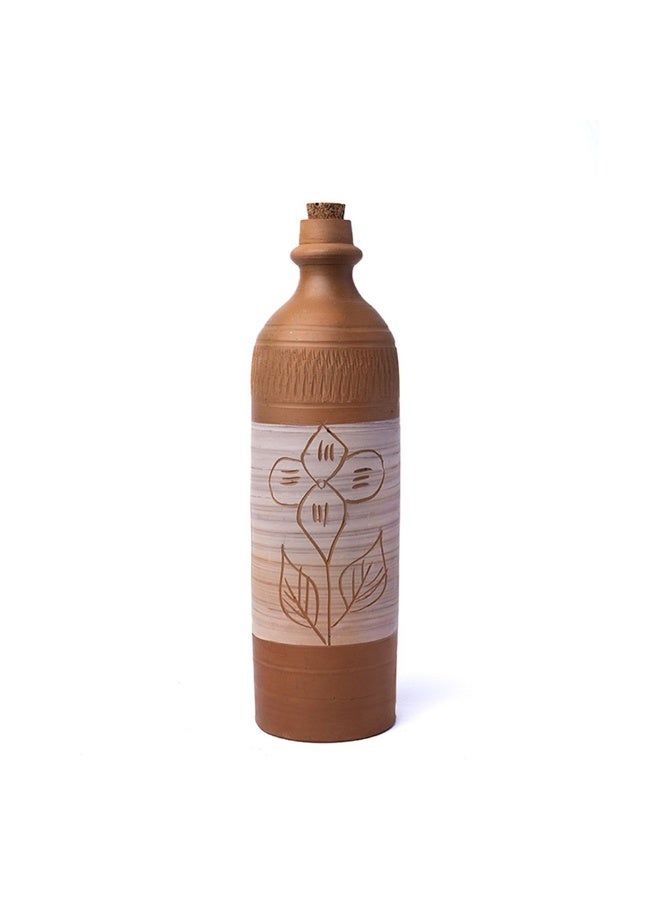 ارك زجاجة ماء من الطين المحروق مصنوعة يدويًا من ARK | زجاجة ميتي بسدادة فلين | تصميم فني بأوراق شجر ثنائية اللون | تبريد طبيعي | صديقة للبيئة | 1 لتر - Image 1