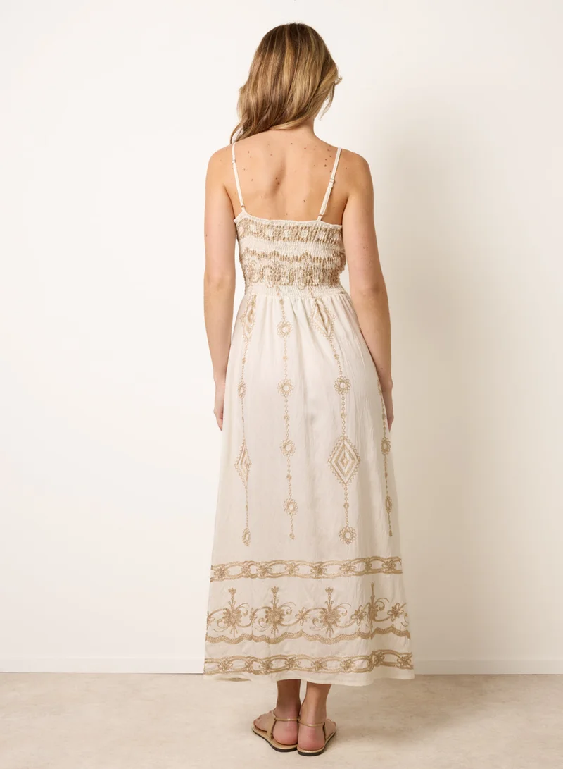بلو فانيلا Embroidered Maxi Dress With Adjustable Straps
