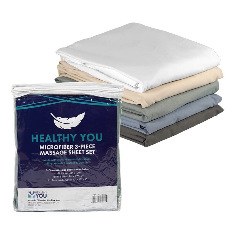 Healthy You Microfiber Massage Spa Table Sheets 3pc Set - Wrinkle-Resistant, Includes Flat, Fitted Sheet and Massage Face Rest Cover (Ocean) - Image 2