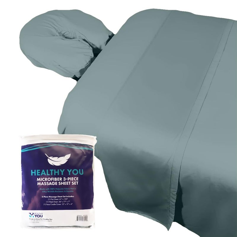 Healthy You Microfiber Massage Spa Table Sheets 3pc Set - Wrinkle-Resistant, Includes Flat, Fitted Sheet and Massage Face Rest Cover (Ocean) - Image 1