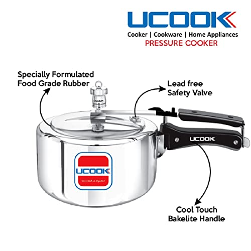 UCOOK يوكوك من يونايتد إكتا جروب، قدر ضغط غير تحريضي من الألمنيوم بسعة 1.5 لتر مع غطاء داخلي، فضي - Image 4