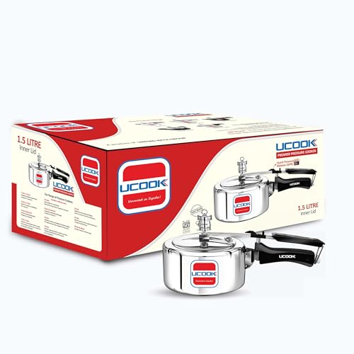 UCOOK يوكوك من يونايتد إكتا جروب، قدر ضغط غير تحريضي من الألمنيوم بسعة 1.5 لتر مع غطاء داخلي، فضي - Image 1