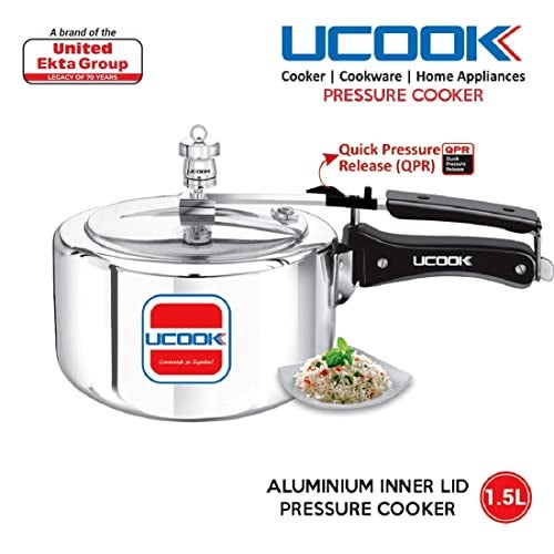 UCOOK يوكوك من يونايتد إكتا جروب، قدر ضغط غير تحريضي من الألمنيوم بسعة 1.5 لتر مع غطاء داخلي، فضي - Image 2