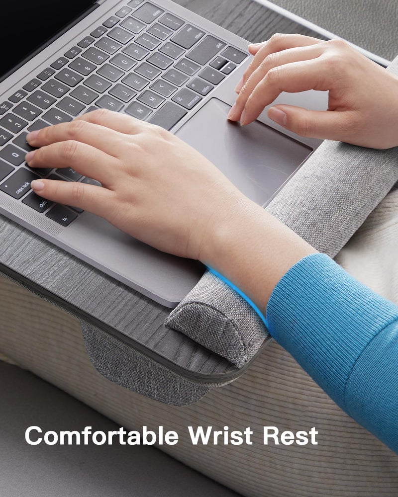 HUANUO Lap Desk - Fits up to 17 inches Laptop Desk, Built in Mouse Pad & Wrist Pad for Notebook, Laptop, Tablet, Lap Stand with Tablet, Pen & Phone Holder, Black Woodgrain - Image 4