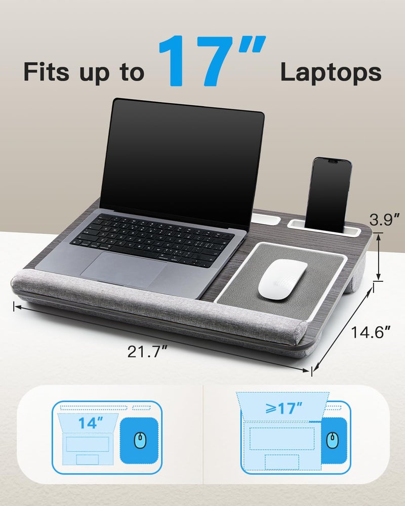 HUANUO Lap Desk - Fits up to 17 inches Laptop Desk, Built in Mouse Pad & Wrist Pad for Notebook, Laptop, Tablet, Lap Stand with Tablet, Pen & Phone Holder, Black Woodgrain - Image 3