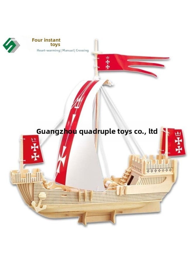 Phoenician Warship DIY Assembled Stereo Science And Education Puzzle Simulation Wooden Nautical Ship Model Toy Stereo Puzzle-Color:Wood Color  - Image 2