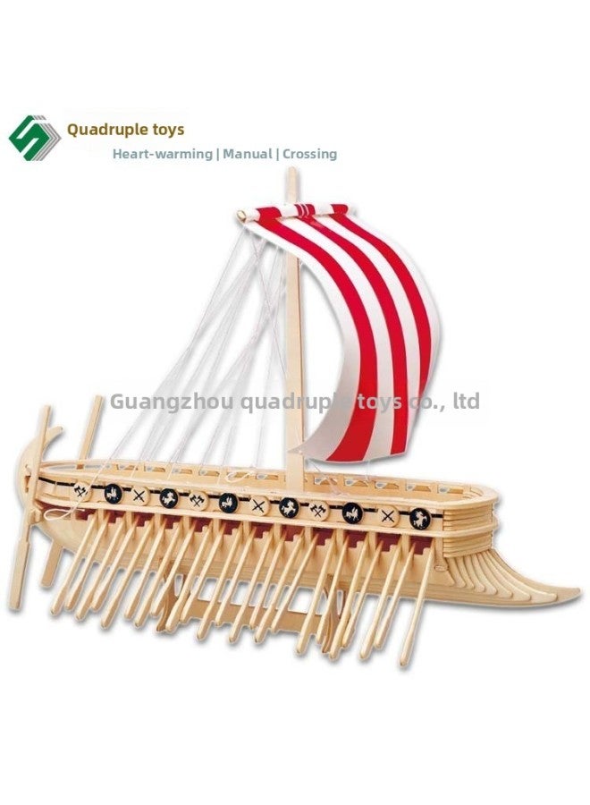 Phoenician Warship DIY Assembled Stereo Science And Education Puzzle Simulation Wooden Nautical Ship Model Toy Stereo Puzzle-Color:Wood Color  - Image 1