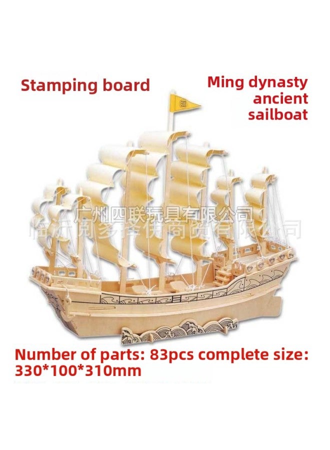 Phoenician Warship DIY Assembled Stereo Science And Education Puzzle Simulation Wooden Nautical Ship Model Toy Stereo Puzzle-Color:Wood Color  - Image 4