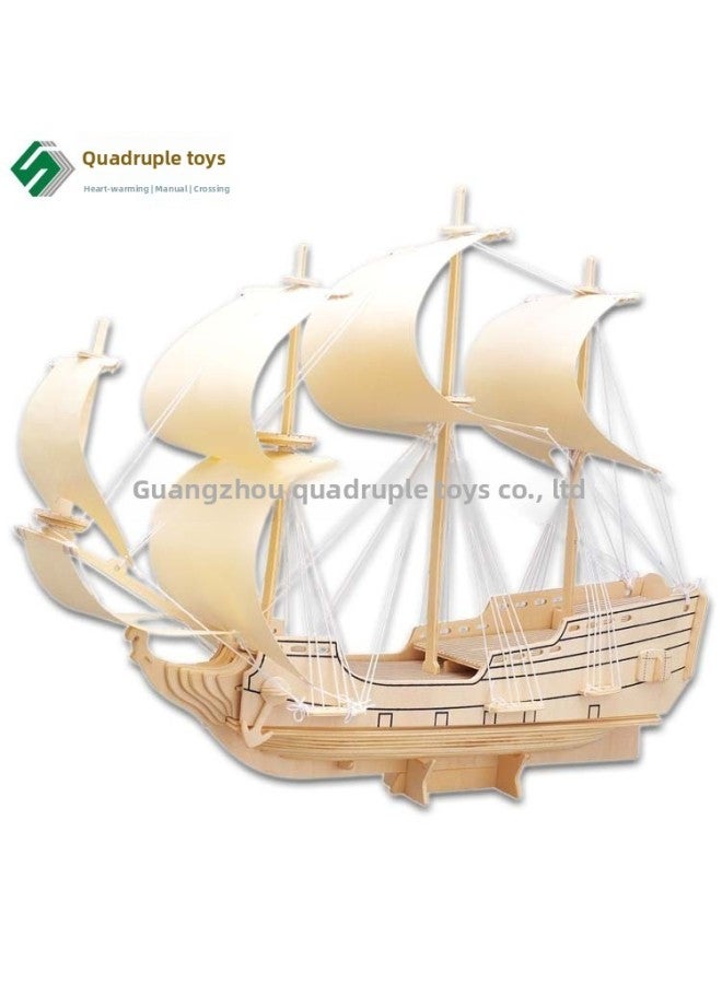 Phoenician Warship DIY Assembled Stereo Science And Education Puzzle Simulation Wooden Nautical Ship Model Toy Stereo Puzzle-Color:Wood Color  - Image 3