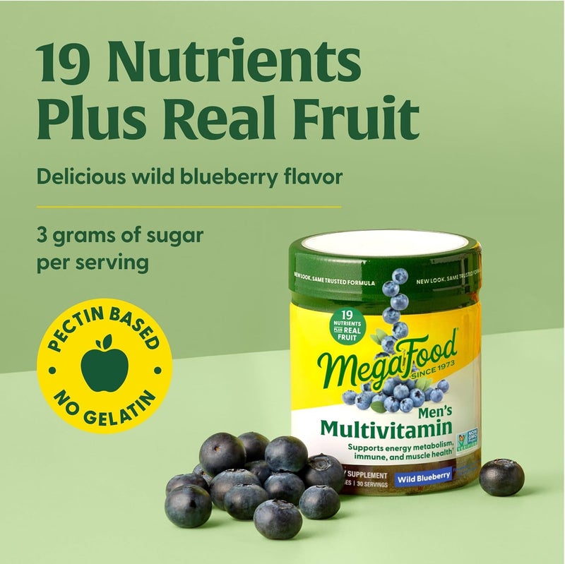 MegaFood مكملات فيتامينات متعددة للرجال من ميغا فود - بنكهة التوت البري البري - 60 حبة جيلاتينية (30 حصة) - Image 4