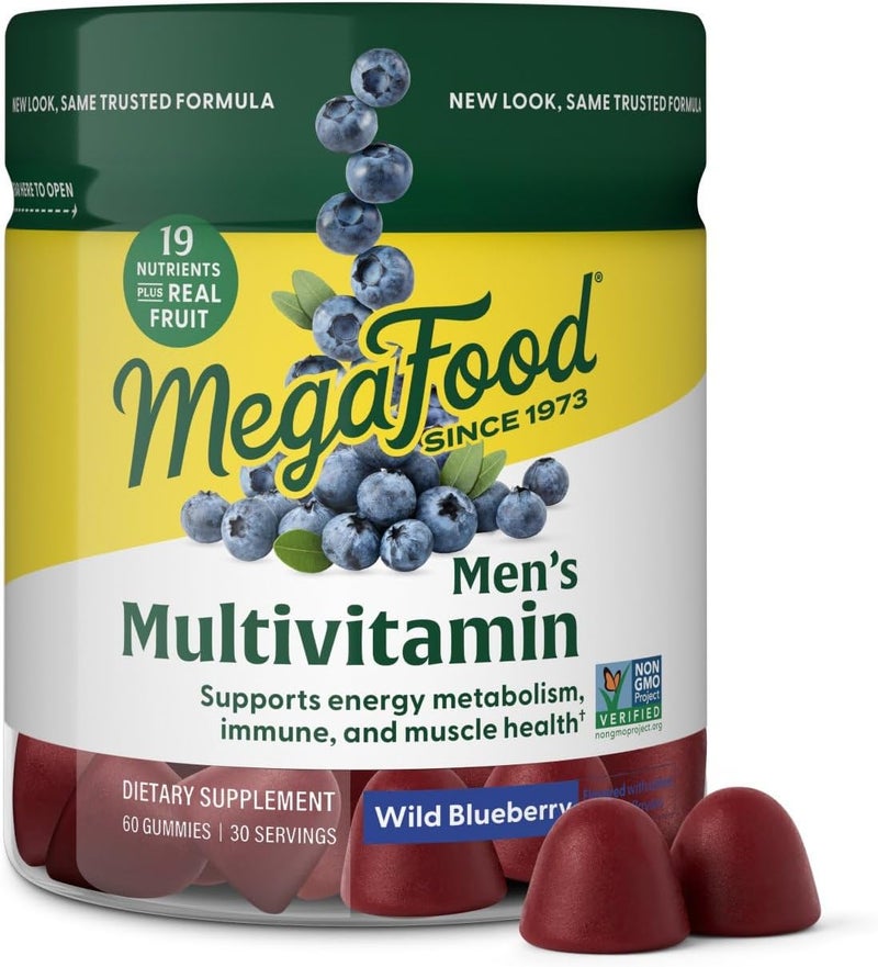 MegaFood مكملات فيتامينات متعددة للرجال من ميغا فود - بنكهة التوت البري البري - 60 حبة جيلاتينية (30 حصة) - Image 1