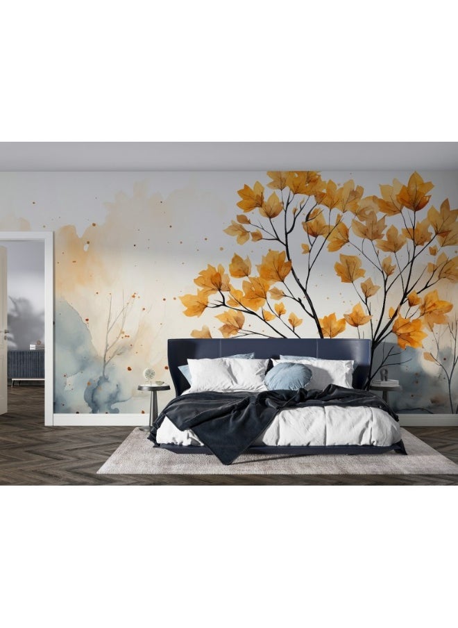 Home Gallery - Tree Leaves In The Autumn Seas Fabric Wallpaper Covers An Area ​​Up To 4.2Mx3M With Adhesive  And Smoothing Tool - Image 1