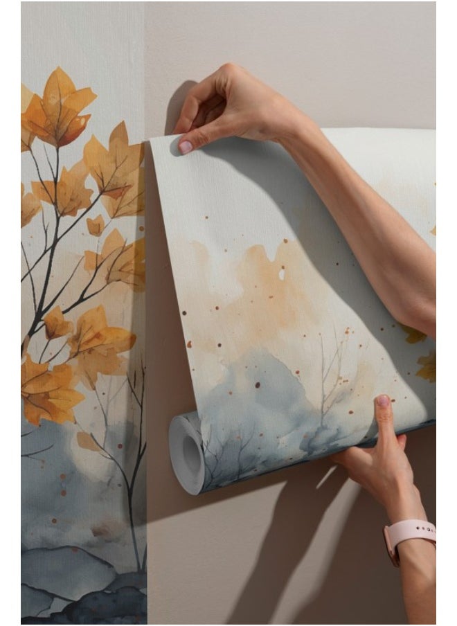 Home Gallery - Tree Leaves In The Autumn Seas Fabric Wallpaper Covers An Area ​​Up To 4.2Mx3M With Adhesive  And Smoothing Tool - Image 1