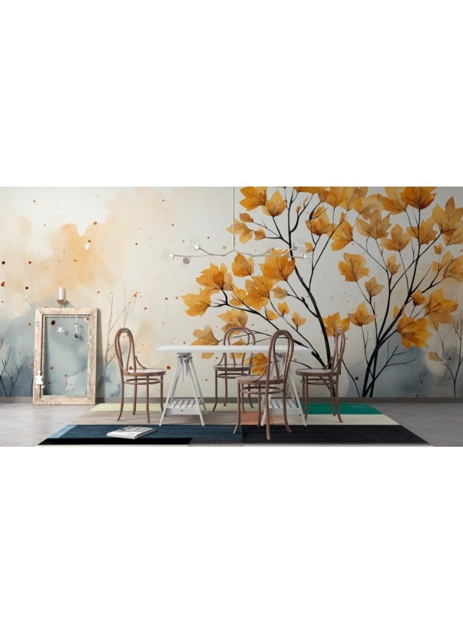 Home Gallery - Tree Leaves In The Autumn Seas Fabric Wallpaper Covers An Area ​​Up To 4.2Mx3M With Adhesive  And Smoothing Tool - Image 1