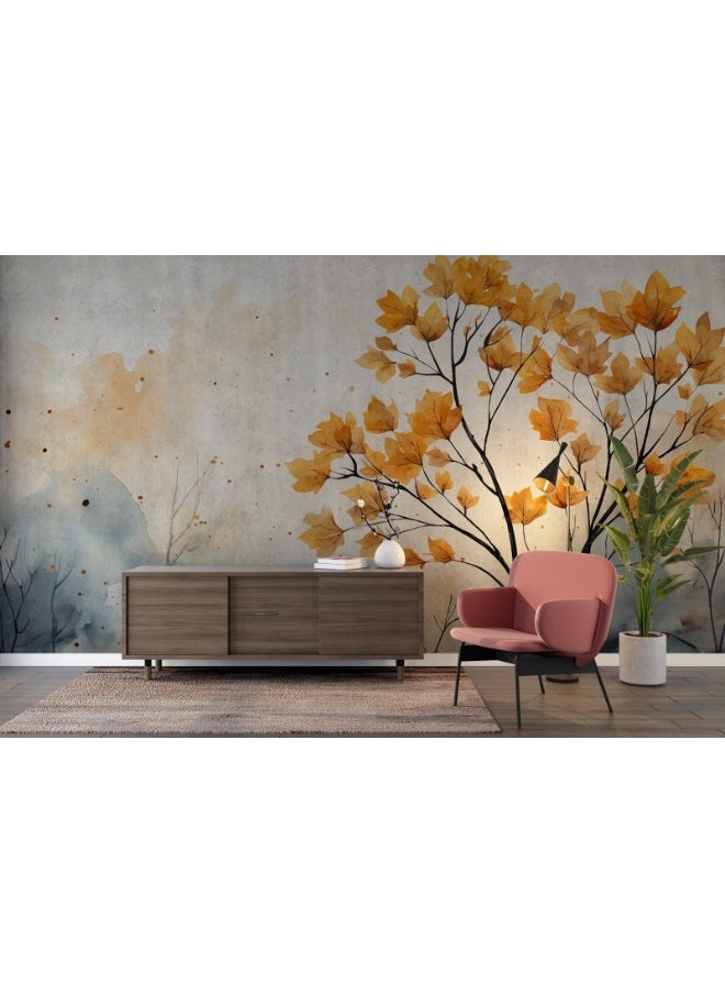 Home Gallery - Tree Leaves In The Autumn Seas Fabric Wallpaper Covers An Area ​​Up To 4.2Mx3M With Adhesive  And Smoothing Tool - Image 1