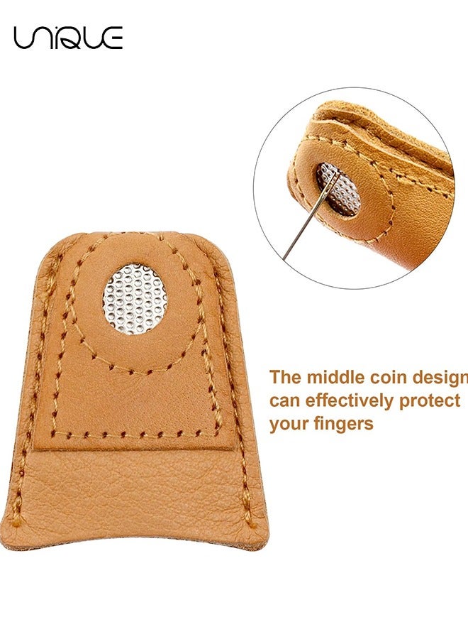 Unique 4 Pieces Leather Thimble Hand Sewing Thimble Finger Protector Thimble Finger Pads for Knitting Sewing Quilting Pin Needles Craft Accessories DIY Sewing Tools, 2 Sizes  - Image 3