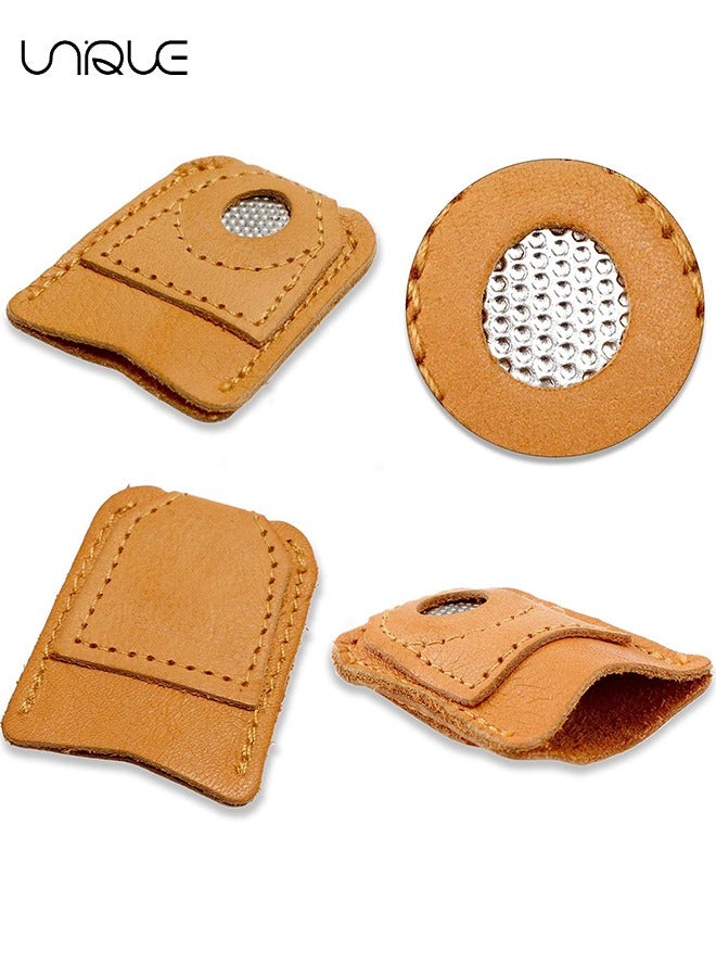 Unique 4 Pieces Leather Thimble Hand Sewing Thimble Finger Protector Thimble Finger Pads for Knitting Sewing Quilting Pin Needles Craft Accessories DIY Sewing Tools, 2 Sizes  - Image 4