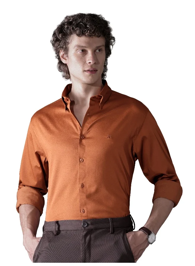 Beyoung Rust Orange Satin Shirt