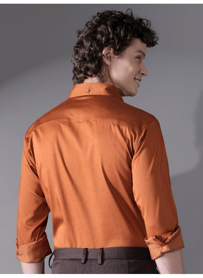 Beyoung - Rust Orange Satin Shirt - Image 1