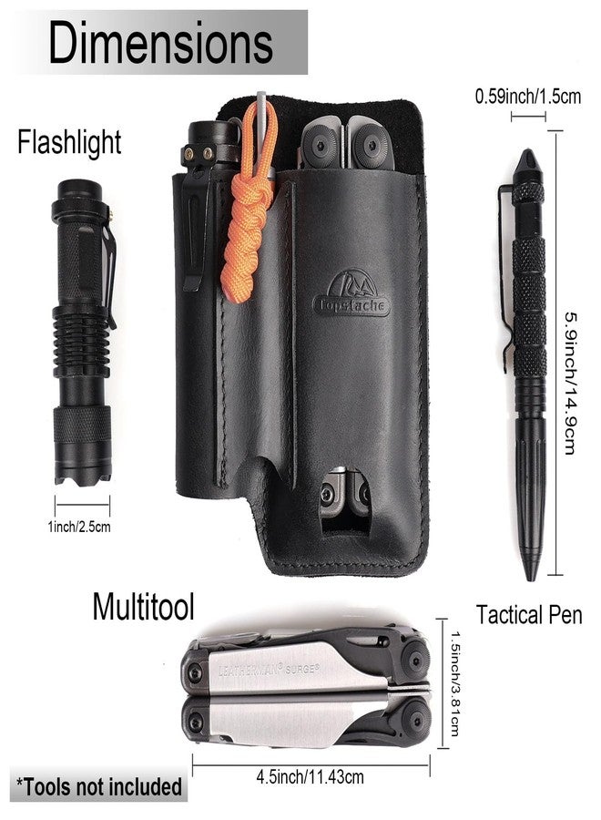 Topstache Leather Multitool Sheath with Belt Clip - Leather Multitool Pouch for Belt - EDC Belt Organizer - Multitool Holster Fits Multitool, Flashlight, Pen - Leather Multitool Holder - Black - Image 4