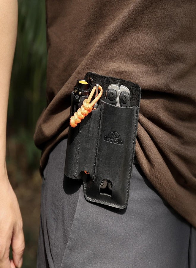 Topstache Leather Multitool Sheath with Belt Clip - Leather Multitool Pouch for Belt - EDC Belt Organizer - Multitool Holster Fits Multitool, Flashlight, Pen - Leather Multitool Holder - Black - Image 5