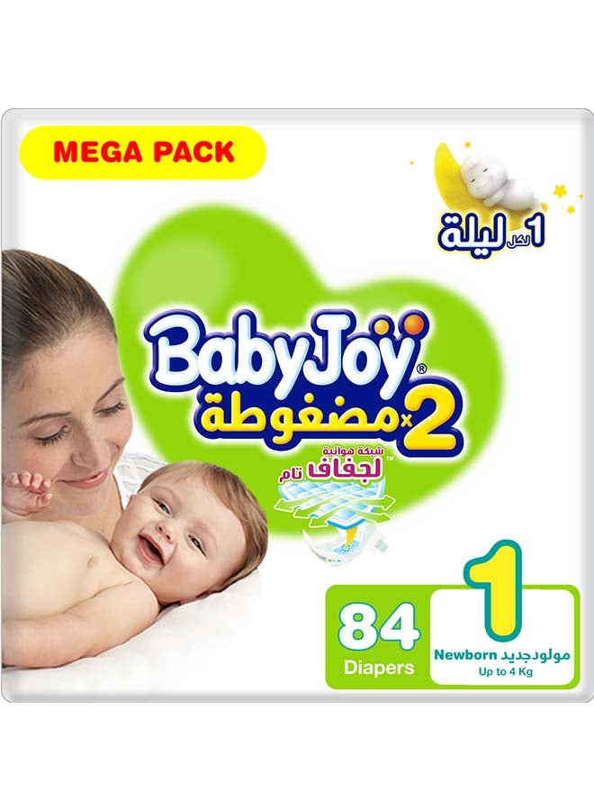 BabyJoy Compressed Diamond Pad, Size 1 Newborn, Up to 4 kg, Mega Pack, 84 Diapers
