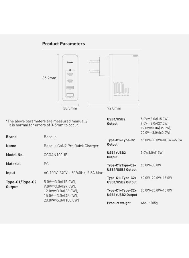بيسوس شاحن سريع بيسوس GAN5 Pro بقوة 100 واط، 4 في 1 (2C+2U) متعدد المنافذ، قابس بريطاني - Image 4