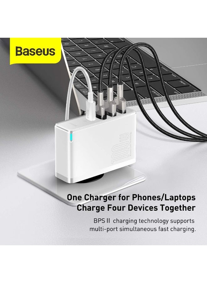 بيسوس شاحن سريع بيسوس GAN5 Pro بقوة 100 واط، 4 في 1 (2C+2U) متعدد المنافذ، قابس بريطاني - Image 3