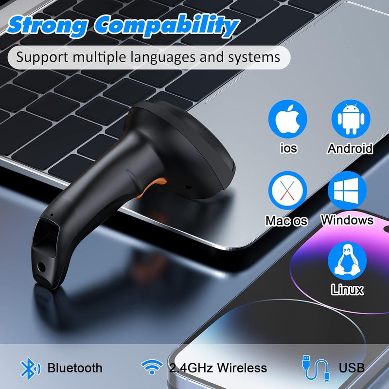 alacrity ماسح ضوئي لاسلكي بلوتوث من ، مسافة نقل 328 قدم، USB لاسلكي، قارئ باركود 1D CCD تلقائي، ماسح باركود محمول مع مستقبل USB للمتجر والسوبرماركت والمستودع - Image 3