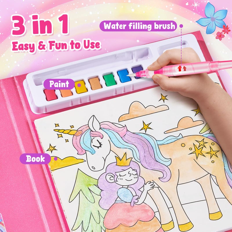 JoyCat Paint with Water Coloring Books for Toddlers, Watercolor Painting Sets for Kids Ages 3-5 4-8, Arts and Crafts Drawing Activities Toy Birthday Easter Gifts for Boys Girls (Magical Pony) - Image 3